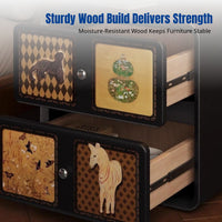 Retro Bedside Table, solid wood, double drawer storage, bedroom, cat motif, creative Chinese style