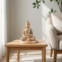 Meditative Buddha Statue with Gems Resin Buddha Figurine Compact Tabletop Statue Indoor for Entryway