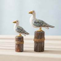 2 Pieces Seagull Ornament with Rope Handmade Statue Nautical for Tabletop, Shelf