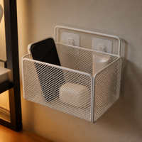Wall-Mounted Storage Basket Shelf for Dormitory Bedsides, Punch-Free Organizer