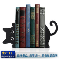 Cute Black Cat Shaped Iron Bookend, Creative Cartoon Bookend for Desk Storage