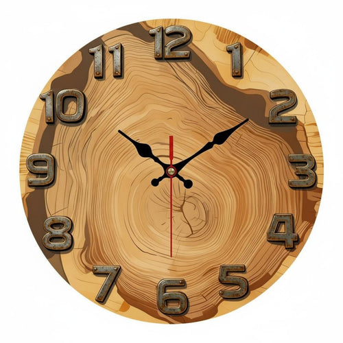 Wood Grain Wall Clock Silent Movement Rustic Round Clock for Kitchen