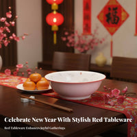 Ceramic Pasta Bowl Set, Red Fu Character, Chinese Design, Festive New Year Tableware, Home Dinnerware, 2025