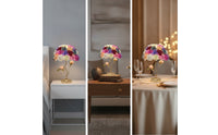 Decorative Rose Petal Lamp Ambient Table Lamp with Flower Shade Romantic Floral Desk Light Gold-Tone for Bedroom, Living Room, Wedding