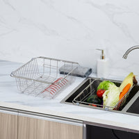Extendable Dish Rack and Kitchen Sink Rack, Stainless Steel Sink Organiser and Bowl Rack, Space Saving In-Sink Design for Apartment Kitchens