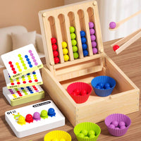 Child-Centered Color Sorting Game Concentration Training Bead Clipping Toy Set Multiple Ways to Play Wooden Bead Sorting Box for Youngsters, Kids