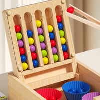 Child-Centered Color Sorting Game Concentration Training Bead Clipping Toy Set Multiple Ways to Play Wooden Bead Sorting Box for Youngsters, Kids