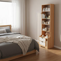 Nightstand Bookshelf Combo Multi-Functional Tall Bedside Bookshelf Space Saving