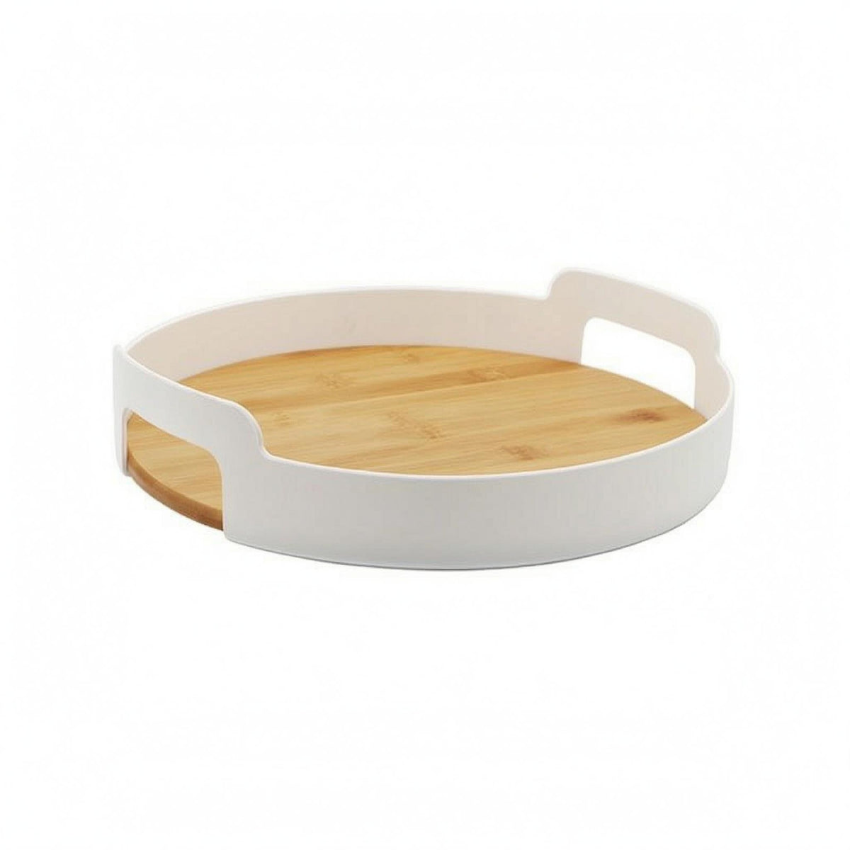 Round Bamboo Tray Handhold Openings Houseware Minimalist