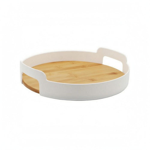 Round Bamboo Tray Handhold Openings Houseware Minimalist