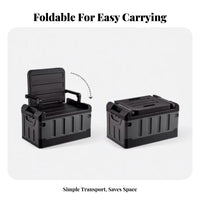 Foldable Design foldable Seat Box with Backrest Large Capacity Outdoor gear Weather-Resistant Storage Trunk durableDuty Construction for outdoor adventurers, Car Owners, Camping, Fishing, outdoor dinings, Hunting