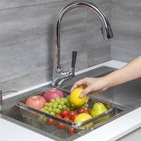 Retractable Draining Basket and Kitchen Sink Drainer, 304 Stainless Steel Colander with Metal Handles, Vegetable Washing Basket for Food Prep