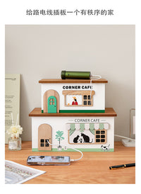 Wooden Desk Cable Organizer Box for Power Strips and Data Cables