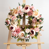 Artificial Flower Wreath with Violet, Morning Glory, and Eucalyptus, 40cm, for Home Door Decoration