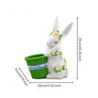 Hare Flowerpot Ornament Floral Details Hare Planter Woven Texture Bunny Plant Pot for Balcony, Outdoor Display