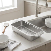 Dish Rack and Dish Drainer with Draining Board and Sink Strainer, 304 Stainless Steel Space Saving Kitchen Sink Organizer for Kitchen Counter