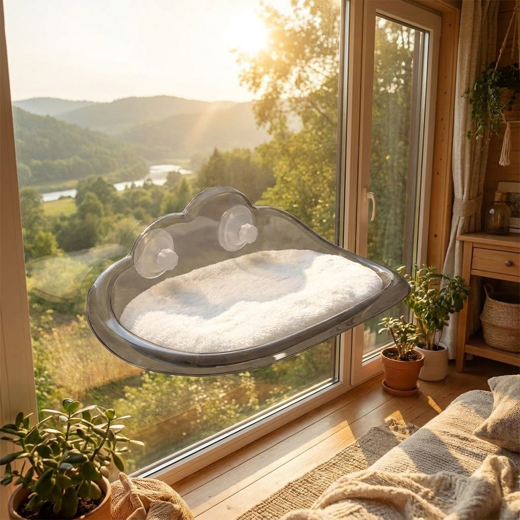 Cat Bed Window Perch with Soft Cushion, Felt Material Hammock for Indoor Cats, Strong Suction Cup Mount Window Cat Bed, Space Saving Design