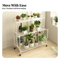 Three-Tier Rolling Plant Trolley Multitier Design Flower Rack 360-Degree Rotating Wheels Large Capacity for Homeowners, Florists