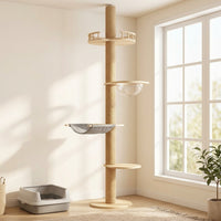 Cat Climbing Frame Activity Center with Space Capsule, 6-Level Solid Wood Multi-layer Board Tree Indoor Playground for Large Multi Indoor Cats