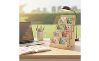 4-Tier Sticker Holder Easy to See Wooden Sticker Rack Slanted Tiers Step Display Shelf for Countertop