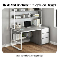 1 Piece Bookshelf Desk Combo Computer Desk Study Desk with Shelves and Drawers Space-saving Modern Construction Suitable for Teens Adults Bedroom Home Office Workstation