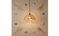 Handwoven Rattan Flower Hanging Light Japanese Design Woven Petal Ceiling Lamp Bohemian Wicker Light Fixture for Bedroom, Cafe