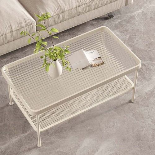 2-Tier Glass Top Table Modern Design 2-Tier Fluted Glass Table Minimalist Living Space Design Room Furniture for Homeowners, Adults, Lounge Area