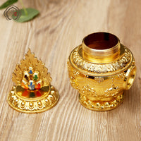 Painted Gold-Plated Alloy Buddhist Treasure Vase with Auspicious Symbols
