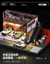 1:64美式旧仓库修理店车库场景模型停车场收纳适用MINIGT车模摆件