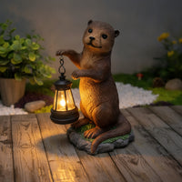 Outdoor Garden Statue with Solar Lantern Weather-Resistant Figurine with Solar Lantern Waterproof Patio Decoration Automatic for Yard, Pathway
