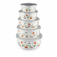 5 Pieces Glossy Enamel Bowls with Lids Easy to Clean Storage Bowl with Lid Reusable Nesting Bowl Set Stackable for Meal Prep