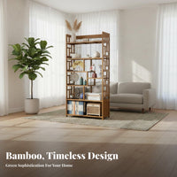 Multi-Tier Display Cabinet Heavy Duty Chinese Design Display Shelf Anti-Fall Side Panels Asymmetrical Room Divider Shelf for Tea Enthusiasts
