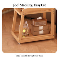 Sofa Side Cart Easy Mobility Wheeled End Table Raised Guardrails for Living Room