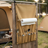Canvas Cutlery Roll with Paper Towel Holder Wear-Resistant Hanging Utensil Storage Simple to Use to Clean Camping Utensil Roll Bag for Barbecue, Tent