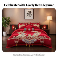 4 Pieces Embroidered mythical serpent and mythical bird Bed Linen Machine cleanable for Newlyweds