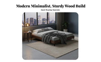 Headboard-Less low-height Slatted foundation Bed Black Walnut Color low-height Bed Frame Minimalist Design Mattress Foundation Modern & design for Minimalists, pairs, Pet Owners, Small Apartments, Apartment, Guest Room