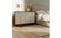 Black and Light-Toned Storage Cabinet Solid Wood Board Multi-Compartment Accent Cabinet Rounded Corners Modern Dresser with Spherical Legs