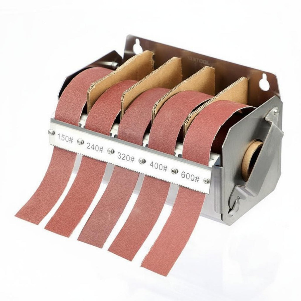 Stainless Steel Body Sanding Paper Dispenser Box Serrated Cutting Blade Sandpaper Roll Dispenser Wall-Mountable 5-Slot Sandpaper Holder Refillable for Woodworkers, Metalworkers, DIY Enthusiasts, Garage