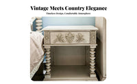 Carved Single-Drawer Nightstand French Country design Bedside Table with Drawer Handmade Space-Saving for Homeowners, Guest Room