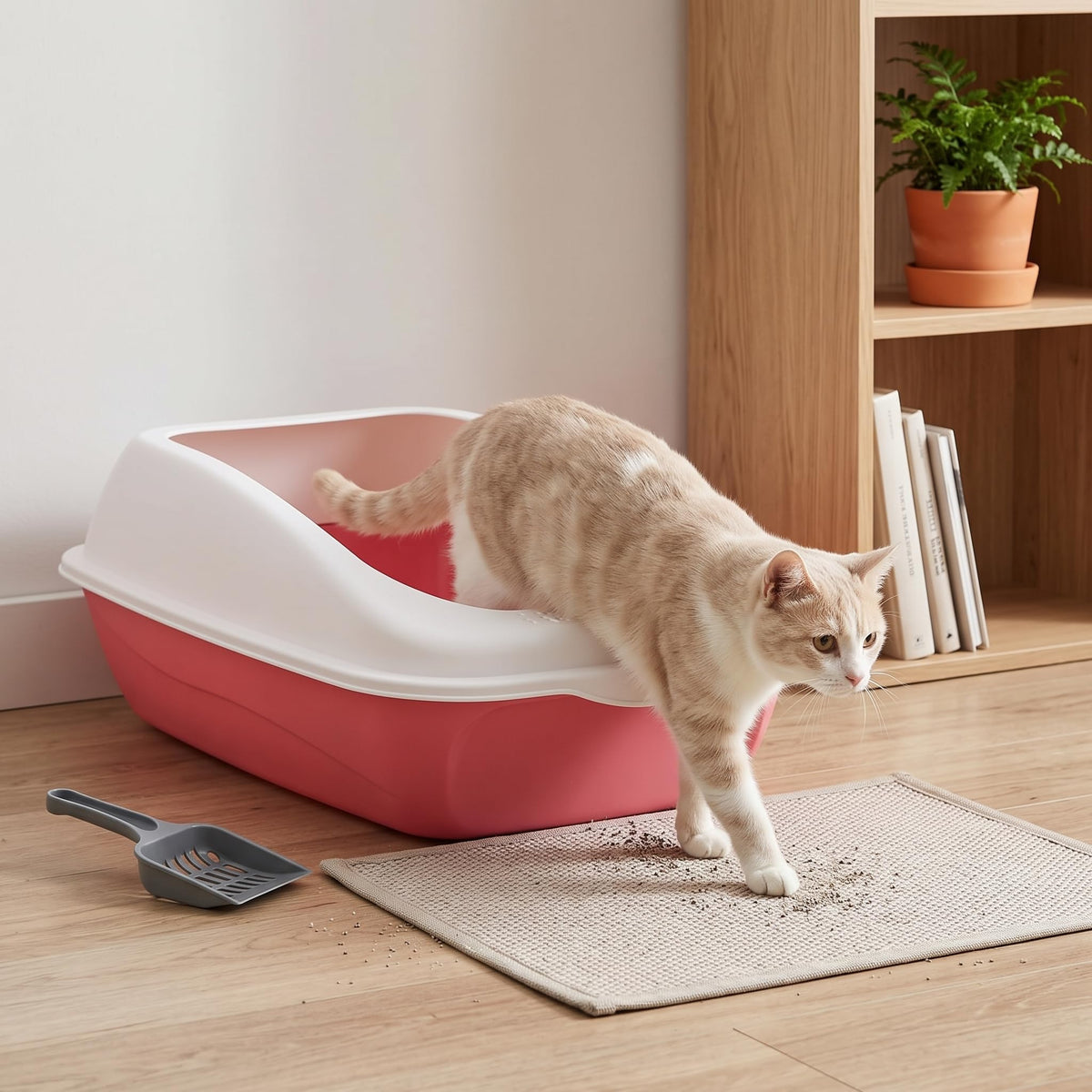 Large Semi-Enclosed Cat Litter Box with High Sides and Scoop, Anti-Splash Design