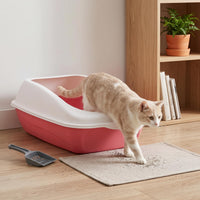 Large Semi-Enclosed Cat Litter Box with High Sides and Scoop, Anti-Splash Design