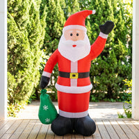Inflatable Santa with Sack Outdoor Santa Father Christmas with Present Sack Yard Decor Giant Waving for Lawn, Porch