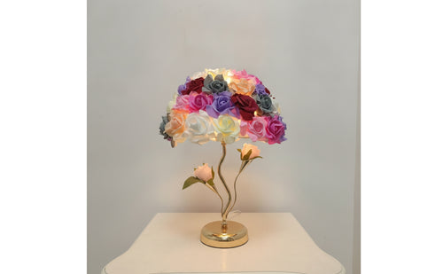Decorative Rose Lamp Multicolor Floral Table Lamp Gold-Tone Corded for Bedroom, Living Room, Wedding