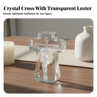 Minimalist Design Crystal Cross Ornament Giftable Crystal Standing Cross Symbol of Faith for Christians, Women, Desktop, Prayer Room, Office