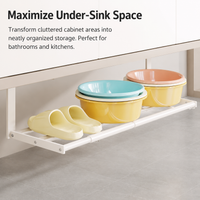 Under Sink Storage Rack, Adjustable Cupboard Organiser, Telescopic Metal Under Sink Storage, 51-87cm Width for Cleaning Supplies