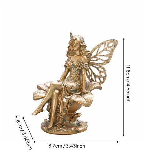 Fairy Sitting on Flower Ornament Resin Material Flower Fairy Statue for Balcony