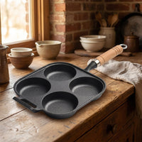 Induction Hob Pancake Pan and Egg Cooker with Four-Hole Design, Cast Iron Pancake Maker for Home Cooking, Poached Egg Pan, Induction Hob Pan