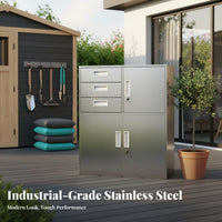 Stainless Steel Storage Cabinet Lockable Metal Cupboard with Adjustable Shelves Rust Resistant Construction Secure Locking Floor Unit Suitable for Homeowners Workshop Owners Outdoor Home Warehouse