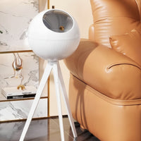 Spherical Trash Bin with Legs Modern Elevated Trash Can Raised Garbage Can with Lid Ribbed for Bathroom