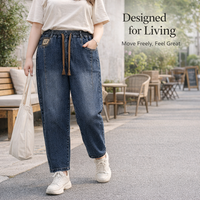 Work Trousers Women Plus Size Jeans with Elasticated Waist for Casual and Office Wear, High Mom in Extended Sizes, Stretch Long Pants